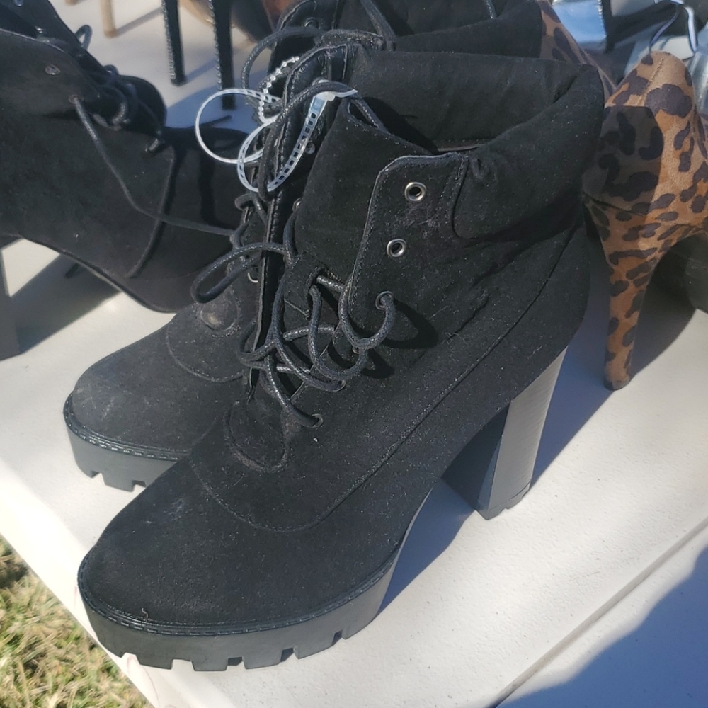 Black Lace Up Heel Boots